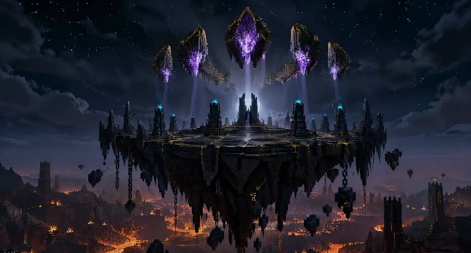 The shattered island of APEX hanging above the burning lowlands